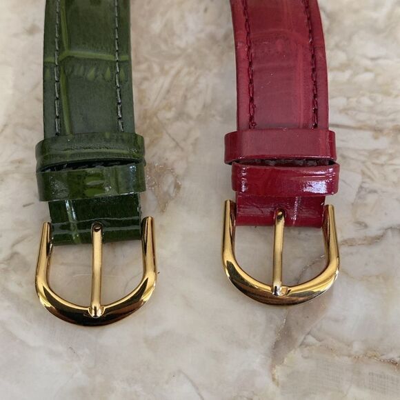 Three Red & Green Gold Tone Watches Leather Bands - Picture 14 of 16